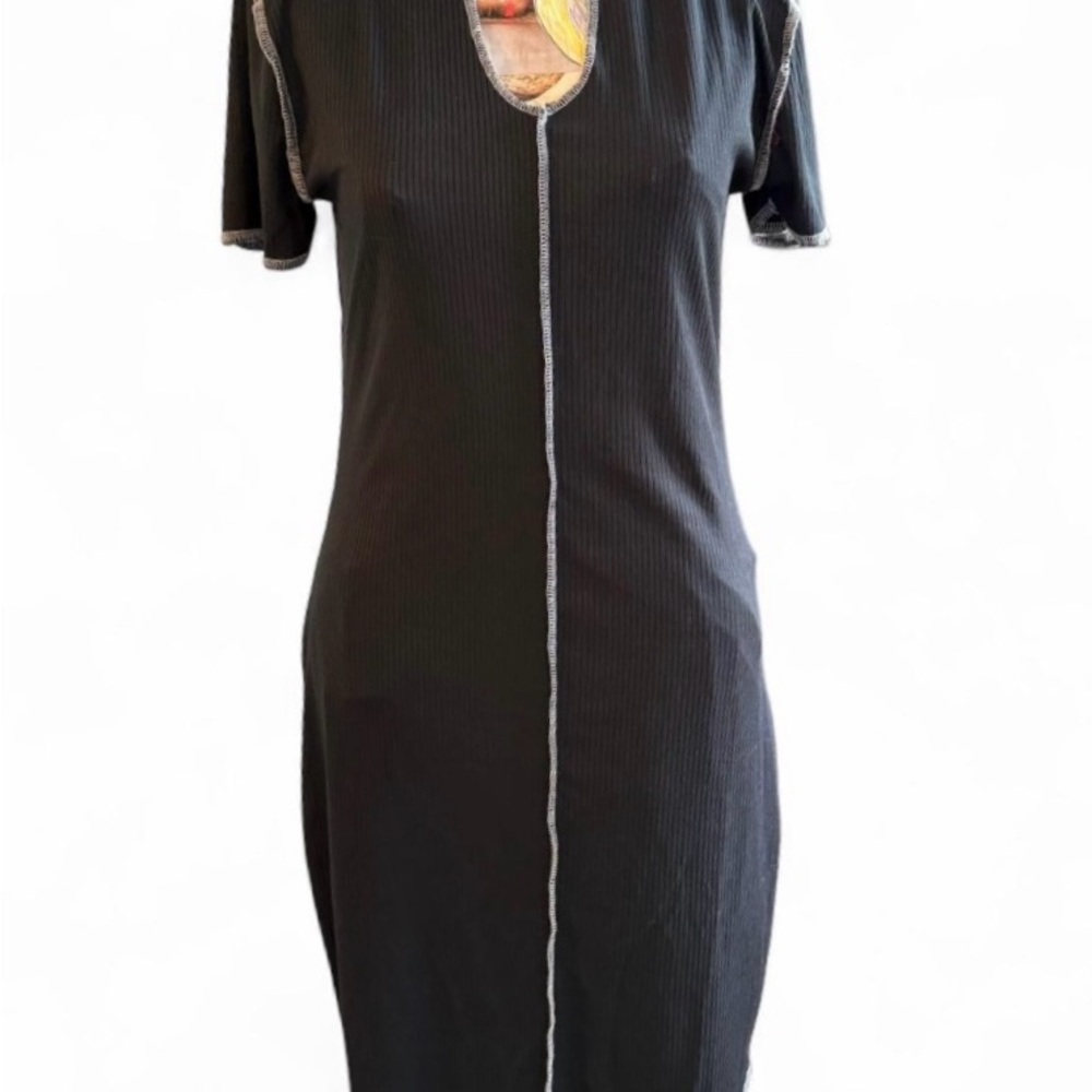 Fun Black Contrast Stitch Midi Dress